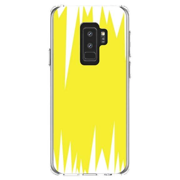 DistinctInk Clear Shockproof Hybrid Case for Samsung Galaxy S9  PLUS (6.2" Screen) - TPU Bumper, Acrylic Back, Tempered Glass Screen Protector - Yellow White Spikes