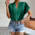 thumbnail image 2 of Women Solid Color Tops Button V Neck T-Shirts Blouse, 2 of 12
