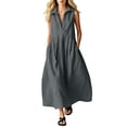 thumbnail image 2 of Women's Cotton Sleeveless Shirt Dress Collared Button Down Solid Color Casual Long Maxi Dress with Pockets Gray XXL(XXL), 2 of 6