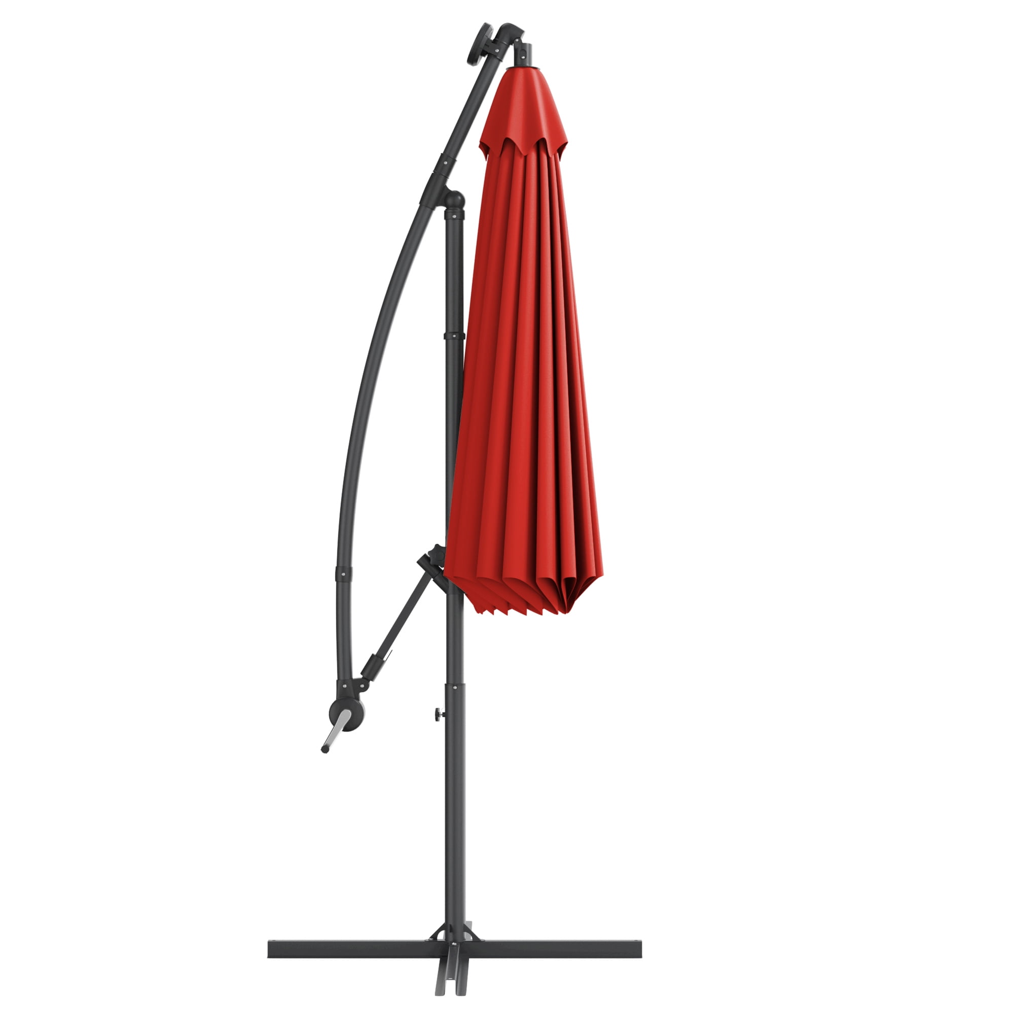 Gymax 10Ft Offset Hanging Umbrella Patio Outdoor w/ 32 Solar LED Lights Burgundy