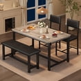 thumbnail image 1 of Dining Table Set for 4, Kitchen Table with 2 Upholstered Chairs and Bench, Wood Kitchen Dining Room Set, for Small Space, Apartment, Home, Kitchen, Retro Gray, 1 of 7