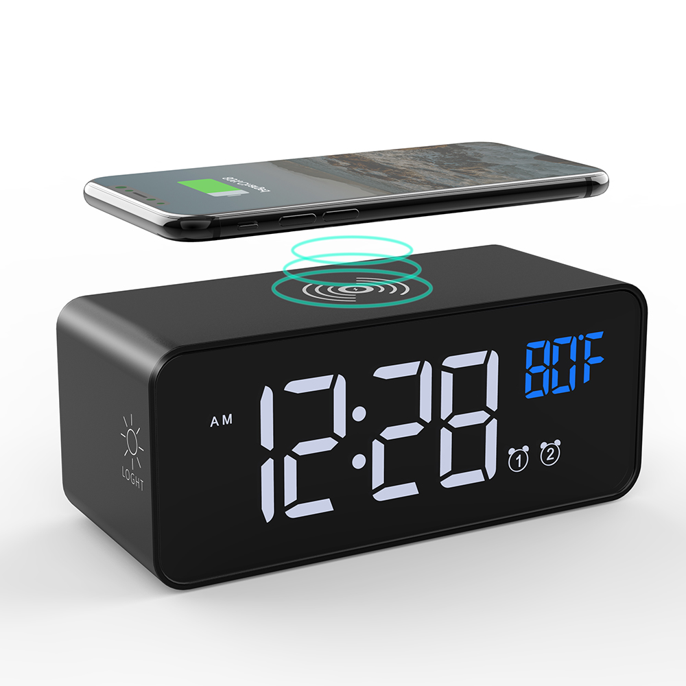 Dual Alarm Clock, Wireless Cell Phone Charger, Digital Clock Large
