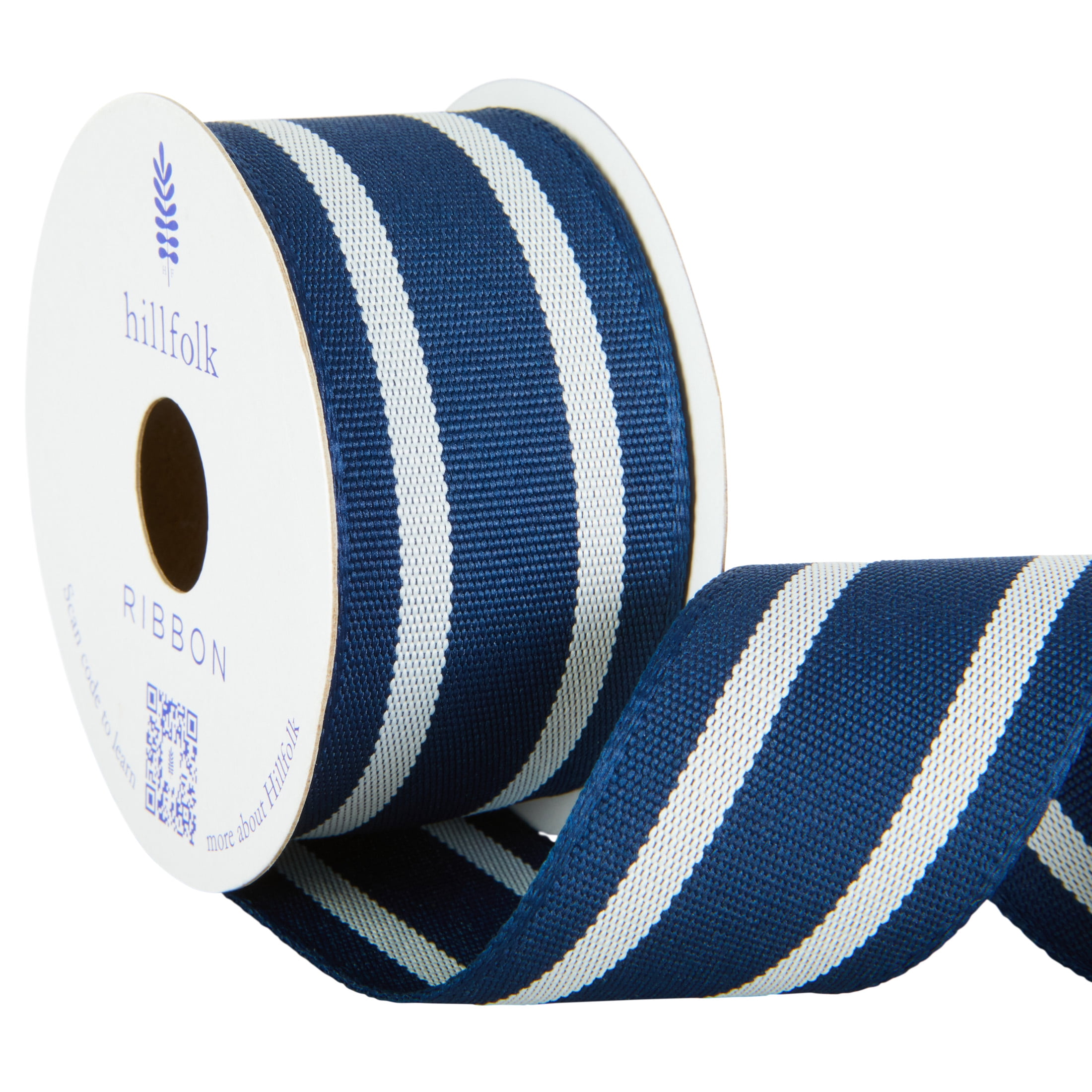 Hillfolk 1.5 Stripes Cream/Blue 9ft Ribbon for Crafts and Gifting