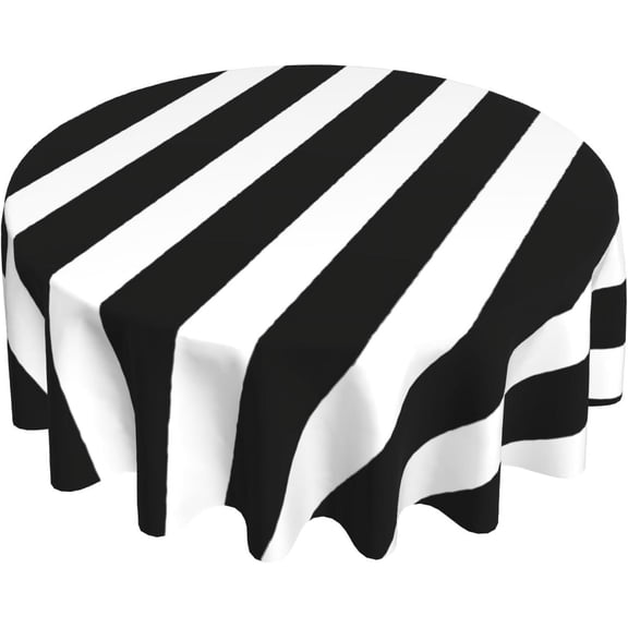 Verolix Round Tablecloth 60 Inch Black and White Striped Design, Polyester Waterproof Washable Wrinkle Resistant Table Cover for Dining Room Kitchen Outdoor Picnic Modern Decor
