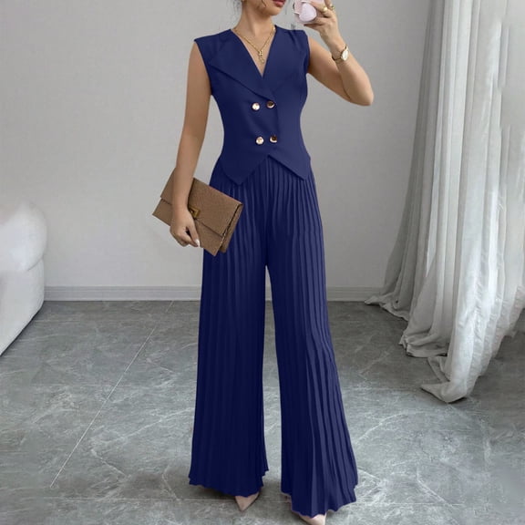 Women's Trousers Suit 2 Piece Set Wear Button Vest With Elastic Waist Pants Business Casual Outfit For Summer Daily Work And Meetings Maternity Rompers And Jumpsuits Woman Pants Suits for Size Suits