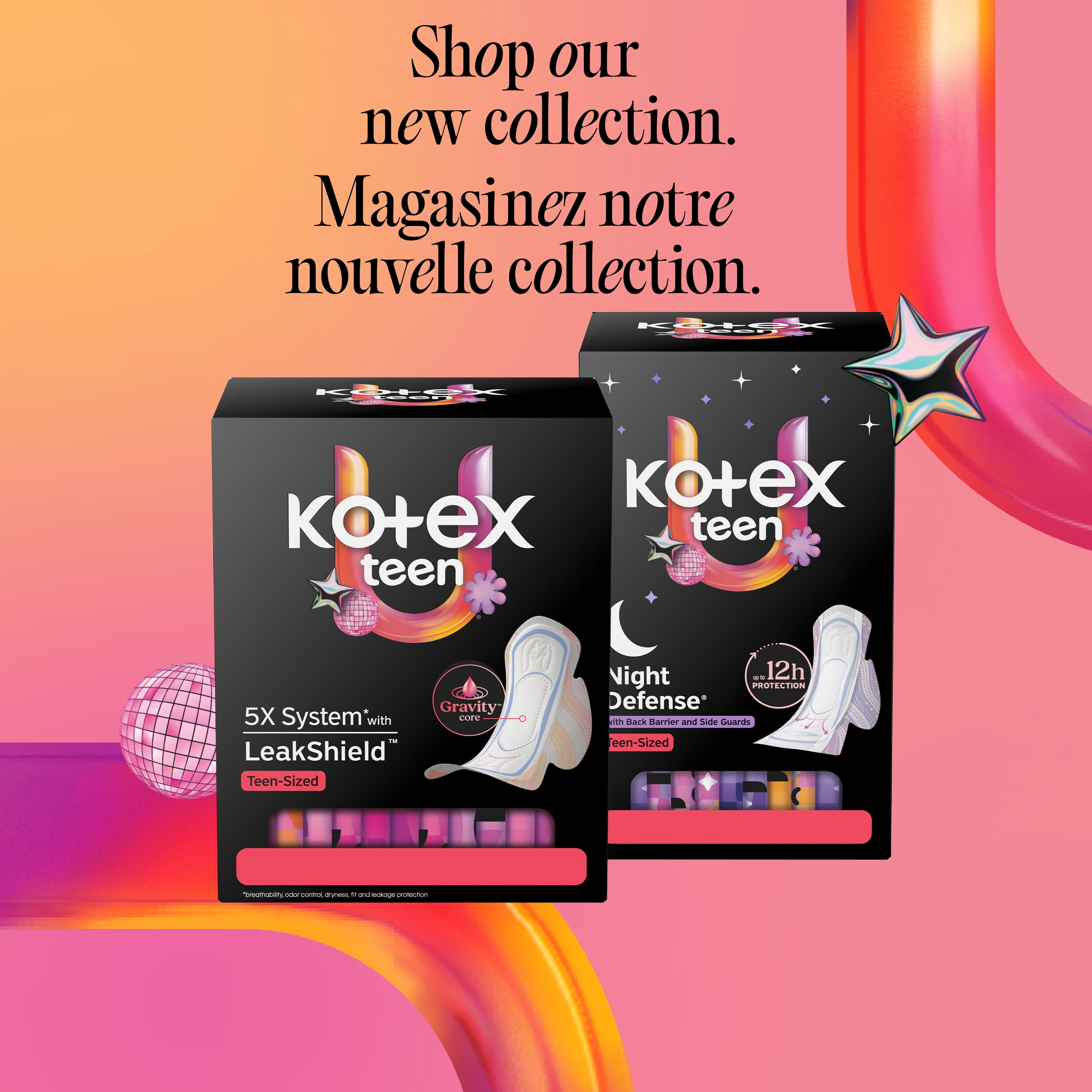 Serviettes ultraminces pour adolescentes Kotex avec ailes, absorption élevée, 36 unités