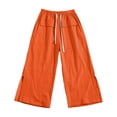 thumbnail image 5 of YUGYXL Women Cotton Side Split Capris Straight Leg Loose Fit Cropped Pants Cute Casual Summer Pants with Front Pockets Orange Pants L, 5 of 5
