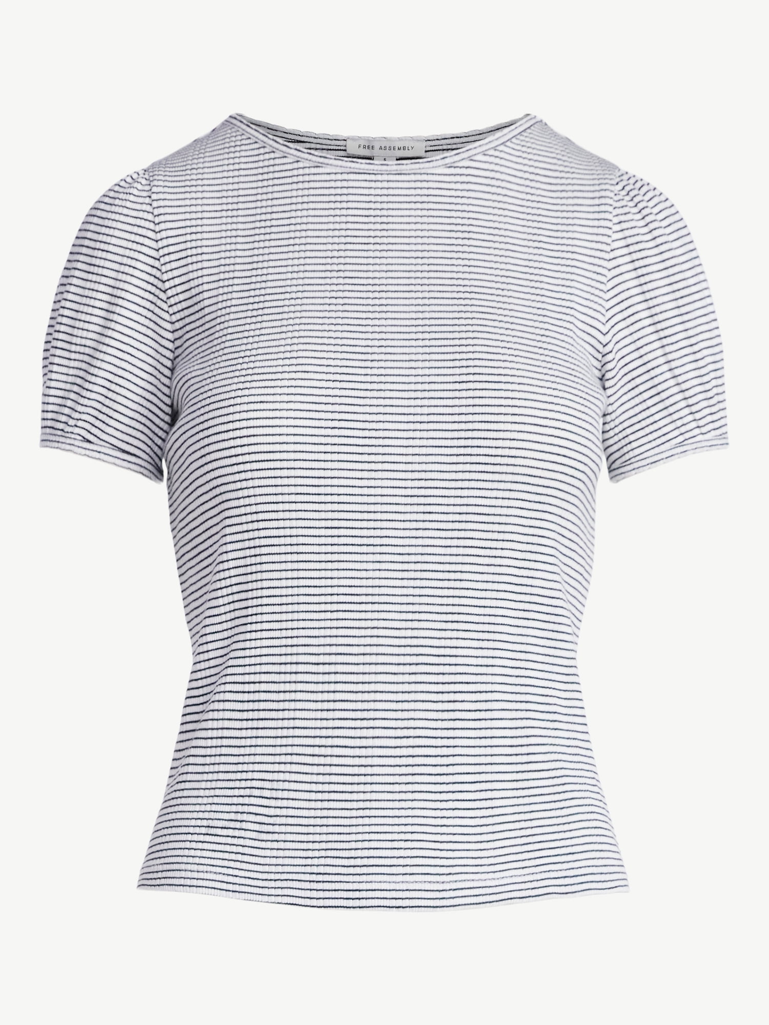 Free Assembly Women's Crewneck Top with Short Puff Sleeves, Sizes XS-XXL