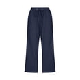 thumbnail image 3 of Womens Travel Pants High Waisted Wide Leg Drawstring Elastic Comfy Straight Leg Long Pants With Pockets Cotton And Linen Light Soft Casual Trousers Xl Pants For Women, 3 of 6