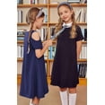 thumbnail image 4 of Arshiner Girls Summer Dress Short Sleeve Cold Shoulder Solid Color Swing Casual Dresses with Pockets, 4 of 6