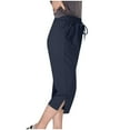 thumbnail image 2 of XFLWAM Women Casual Capri Pants Summer Lightweight Elastic Waist Wide Leg Loose Yoga Cropped Pants with Pockets Navy Blue M, 2 of 6