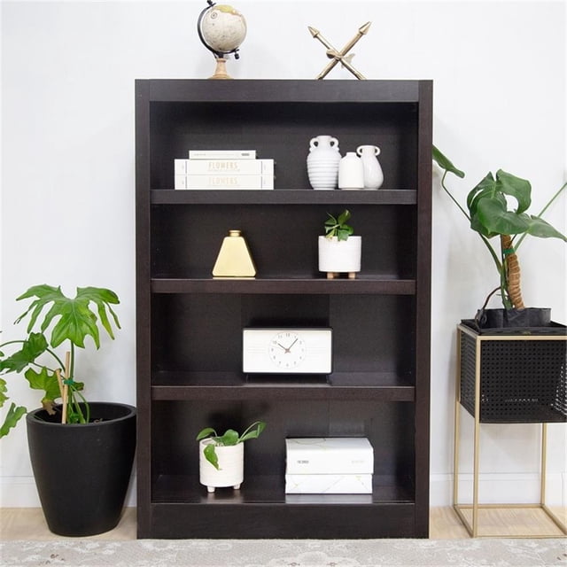 Pemberly Row 4 Shelf Single Wide Wood Bookcase 30"Wx48"H in Espresso