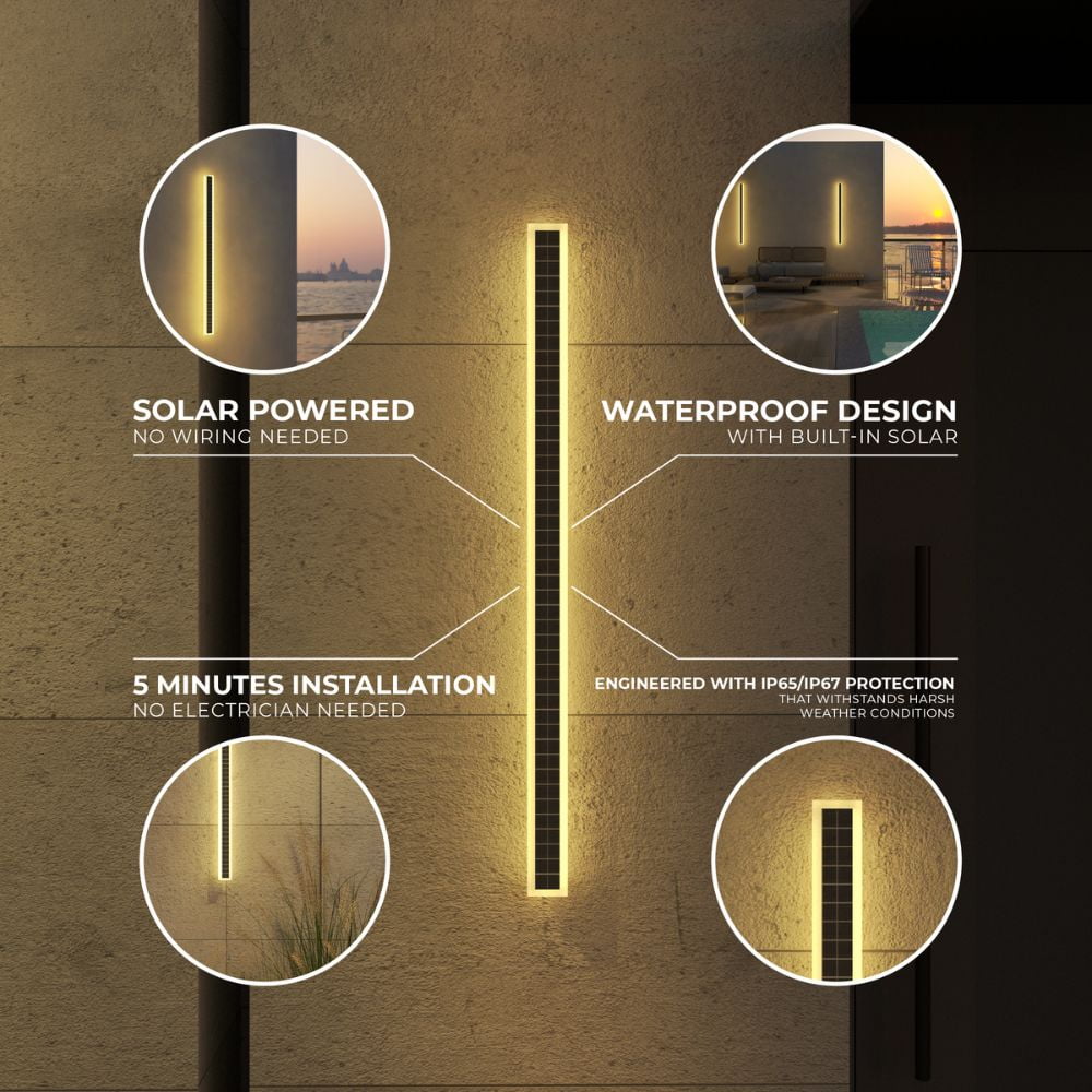 Ozarke Immense Built-in Solar Outdoor Light - Weather Resistant Solar Powered IP65/IP67 Rating - 60 Inches