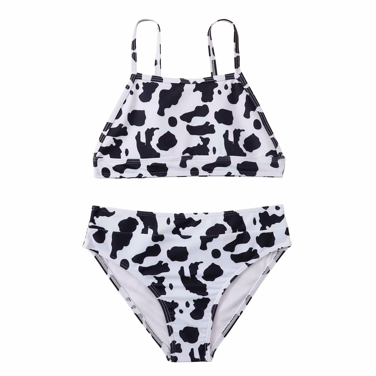 Fesfesfes Girls Summer Swimsuits Cute Cow Floral Print Bikini Set Split ...