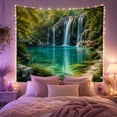 thumbnail image 2 of Cascading Waterfalls Into Crystal Pool Landscape With Emerald Forest, Serene Watercolor for Nature Lovers, Forest Wall Art, Housewarming Gift Tapestry Wall Hanging for Bedroom and Living Room, 2 of 7