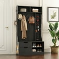 thumbnail image 6 of Modern 4-in-1 Hall Tree with Shoe Bench, Coat Hooks, Storage Drawers, and Open Shelves for Entryway or Bedroom, 6 of 8