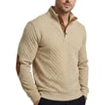 thumbnail image 5 of UDAUDU Men's Knitted Sweatshirt Casual Outdoor Long Sleeve with Elbow Patches Stand Collar Pullover Sweatshirt Button Quarter Sweater Khaki 4XL, 5 of 6