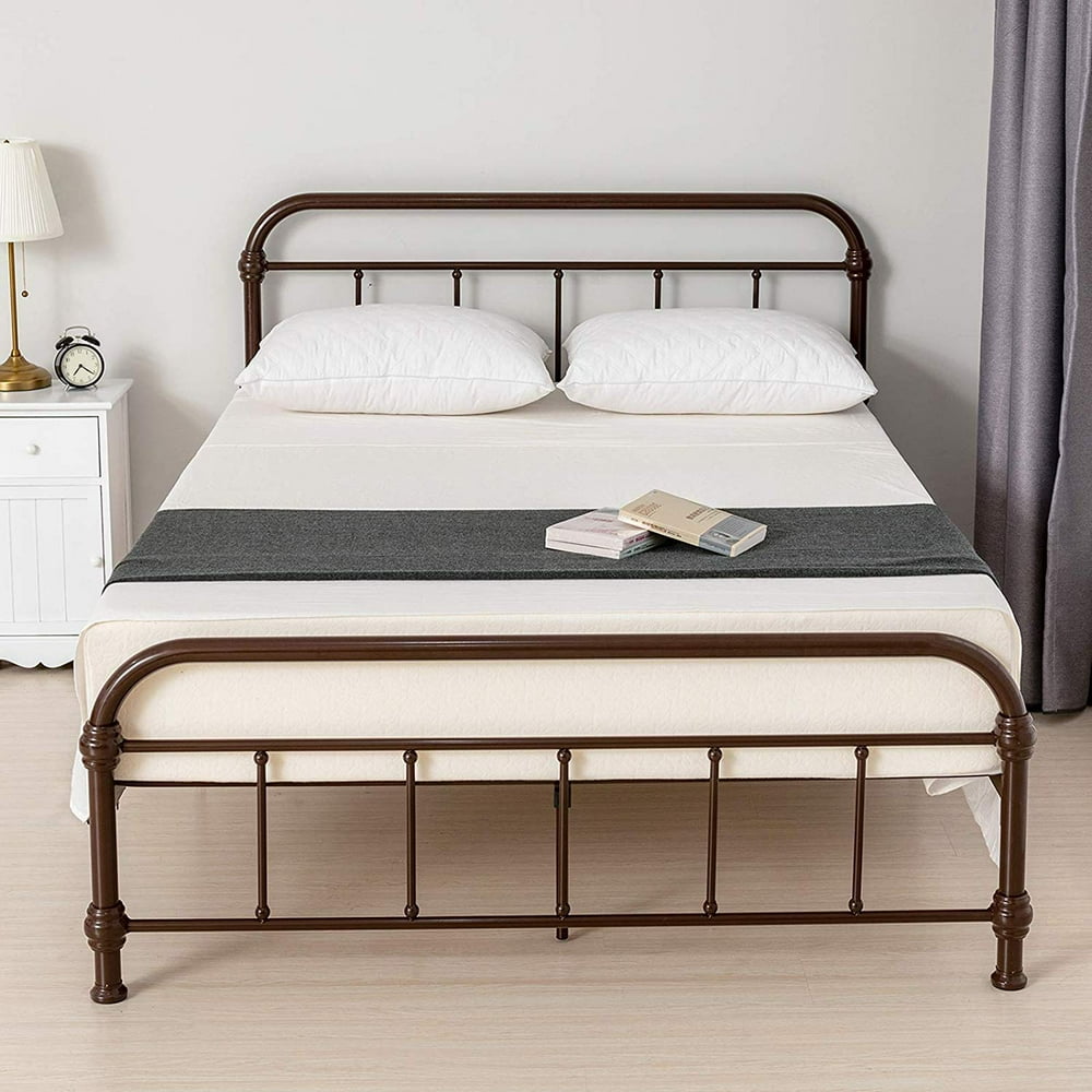 Mecor Bed Queen Size Platform Metal Frame, with Vintage Headboard and