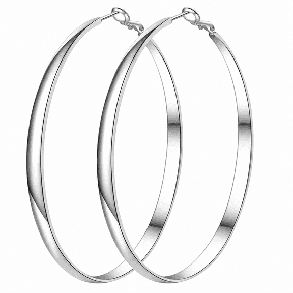 YEUOYEA Silver Plated Hoop Earrings for Women, Big Round Thin Hoops, 30/40/50/60/70mm