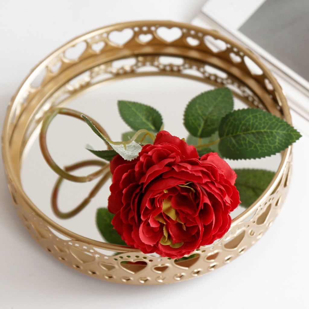 COBBEKO Nordic Luxury Metal Mirror Tray Round Candle Plate Desktop Jewelry Storage Organizer for Coffee Table Dresser Bathroom