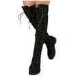 thumbnail image 4 of Hinvhai High Boots Lace up Flat Long Boot Winter Riding Boot Fashion Buckle Knee High Combat Boots Black 5.5(36), 4 of 8