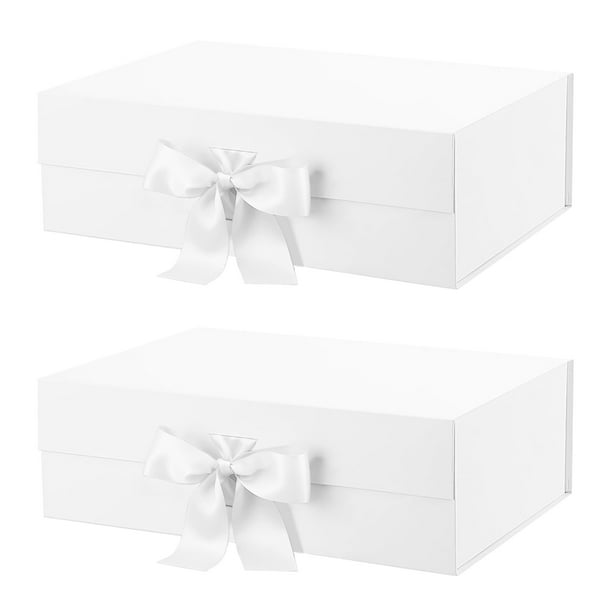 PKGSMART Large Gift Boxes with Ribbons, 2 White Gift Boxes with