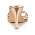 thumbnail image 2 of BLISSFUL STEP Women's Triple Strap Rhinestone Mules Open Toe Stiletto Heel Slide Sandals Rose Gold 9, 2 of 8