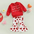 thumbnail image 3 of GYRATEDREAM Infant Baby Girls Valentine's Day Outfits Crewneck Long Sleeve Sweatshirt and Heart Love Print Bell-bottoms Flared Pant Set Toddler Spring Fall Clothes Red for 6M-4T, 3 of 8