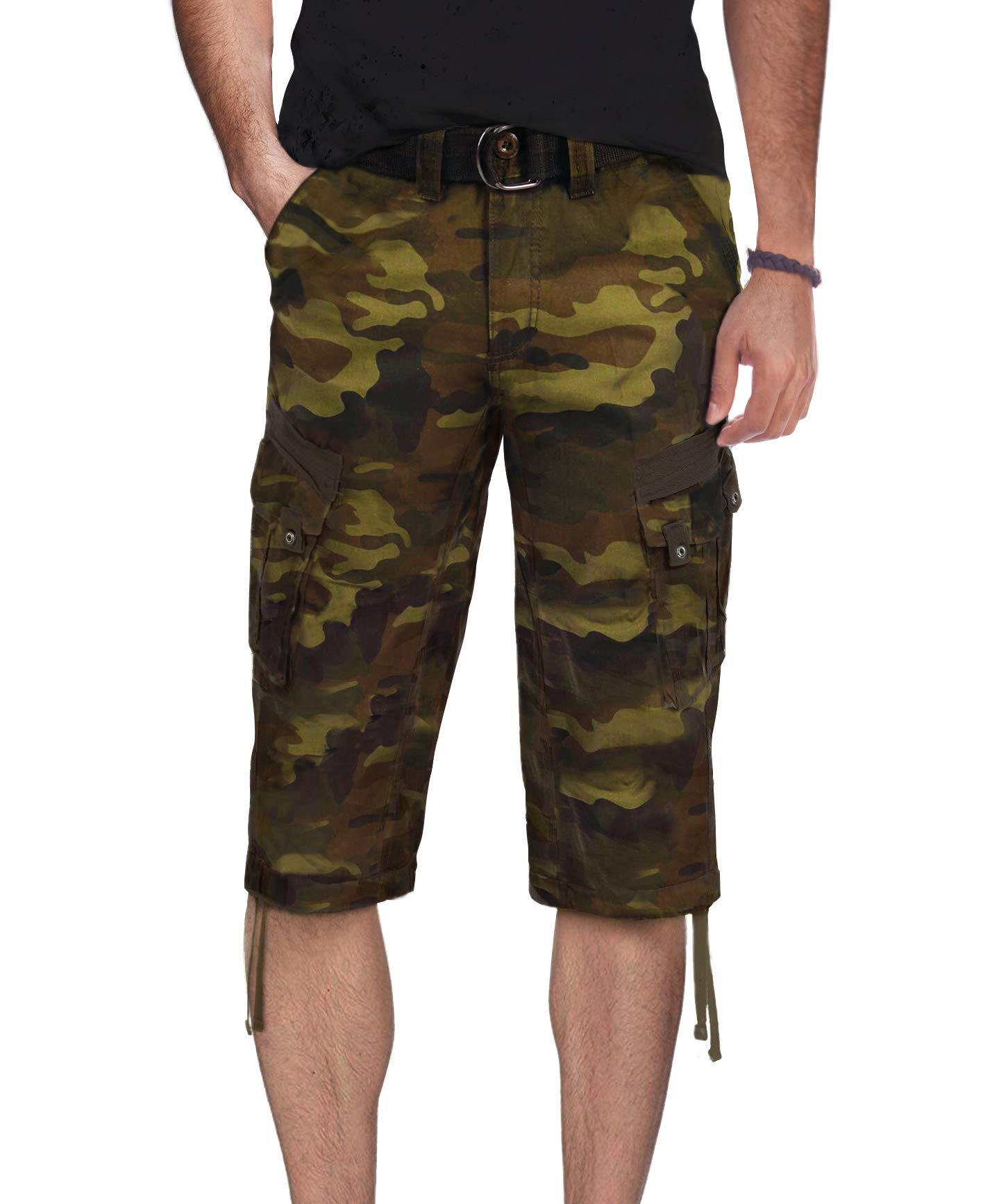 X Ray Men S Belted Tactical Cargo Long Shorts 18 Inseam Below Knee Length Multi Pocket 3 4