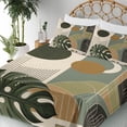 thumbnail image 3 of Ambesonne Monstera Fitted & Top Sheet Set with Shams, Boho Abstract Mid Century, Beige Evergreen and Sepia, 3 of 5