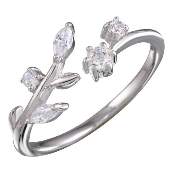 Polished Rhodium Plated 925 Sterling Silver Stem Ring Clear CZ Band White Jewelry Female Size 5