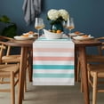 thumbnail image 2 of Teal Pink Striped Table Runner - 70 Inch Long, Kitchen Dining Table Runner Dresser Scarves, Farmhouse Stripes Simple Art Farmhouse Decor for Coffee Tables Wedding Party Banquet, 2 of 8