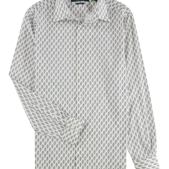Perry Ellis Mens Printed Button Up Shirt, White, Small