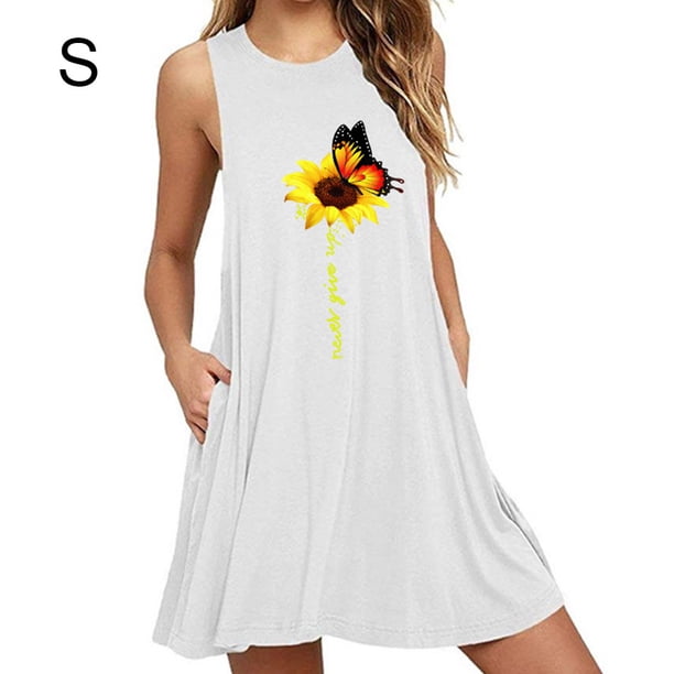 Vestido corto sin mangas midi chaleco Jumpingount estampado mujer verano Blanco S