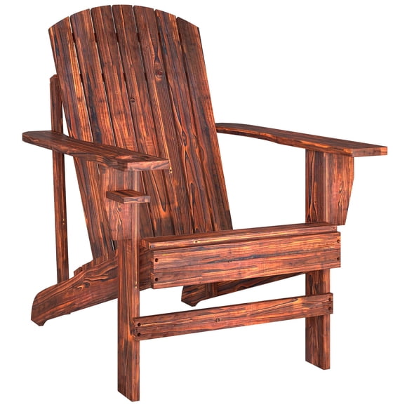 Classic Adirondack Chair Muskoka Chair, Garden Deck Chair with Cup Holder for Patio, Indoor, Backyard, Brown