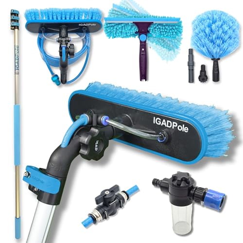 IGADPole Kit de Nettoyage de Fenêtre 12 Pieds (3.6m), Équipement de Nettoyage de Fenêtre – Raclette, Récurreur, Distributeur de Savon & Brosse à Eau avec Perche Extensible pour Maison & Extérieur