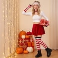 thumbnail image 6 of Dweltoz Striped Thigh High Socks for Women Extra Long Stockings with Fingerless Arm Warmer Halloween Christmas Cosplay Knitted Set, 6 of 6