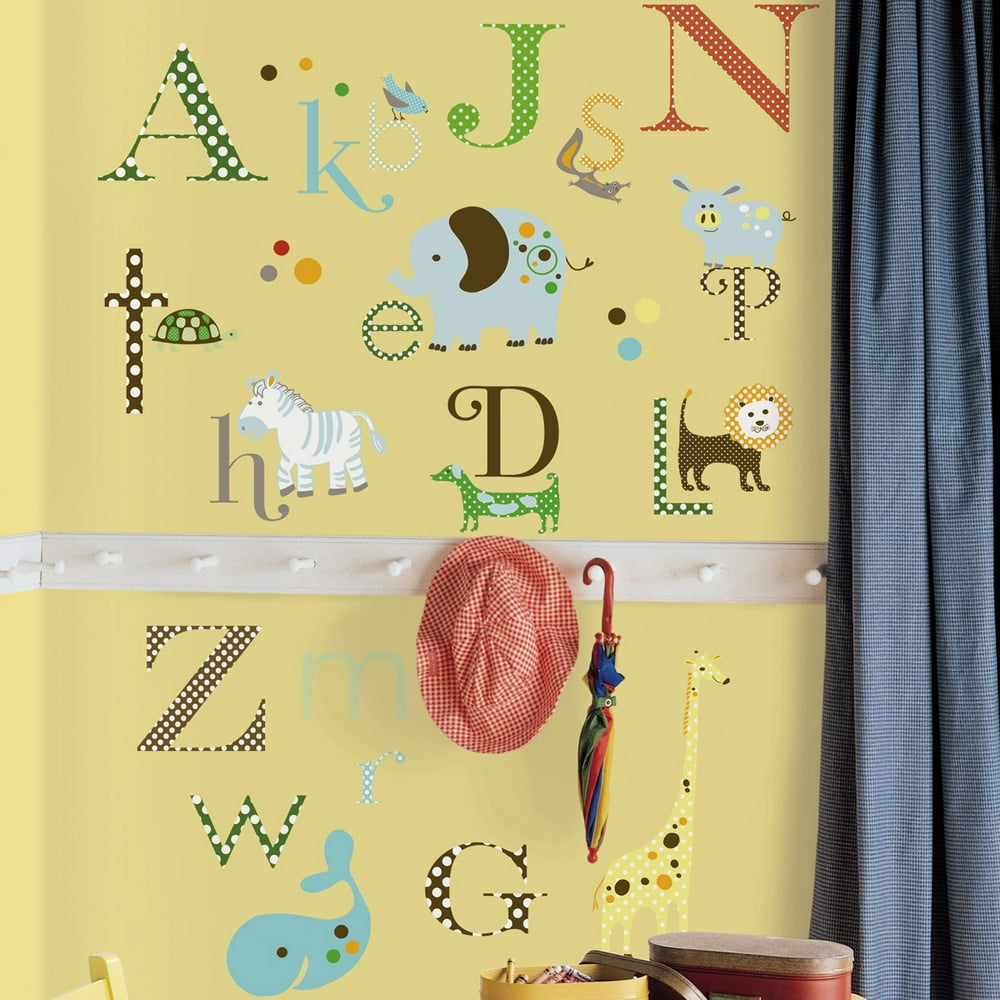 RoomMates MultiColored Animal Alphabet Peel & Stick Wall Decals, Size