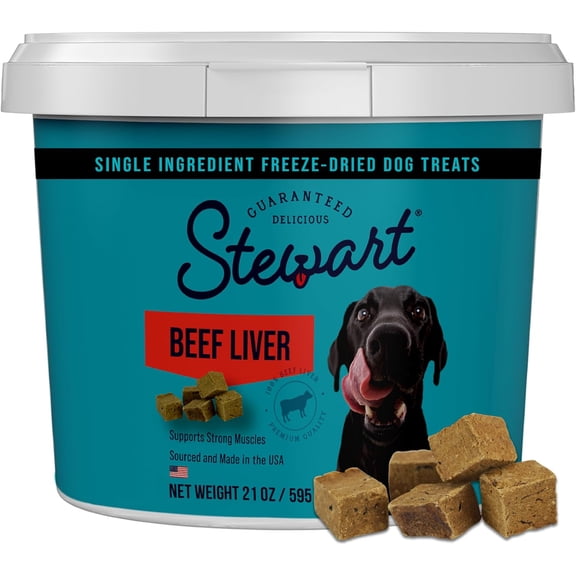 Stewart Freeze-Dried Raw Beef Liver Training Treats or Meal Topper for Dogs, 12 oz Tub