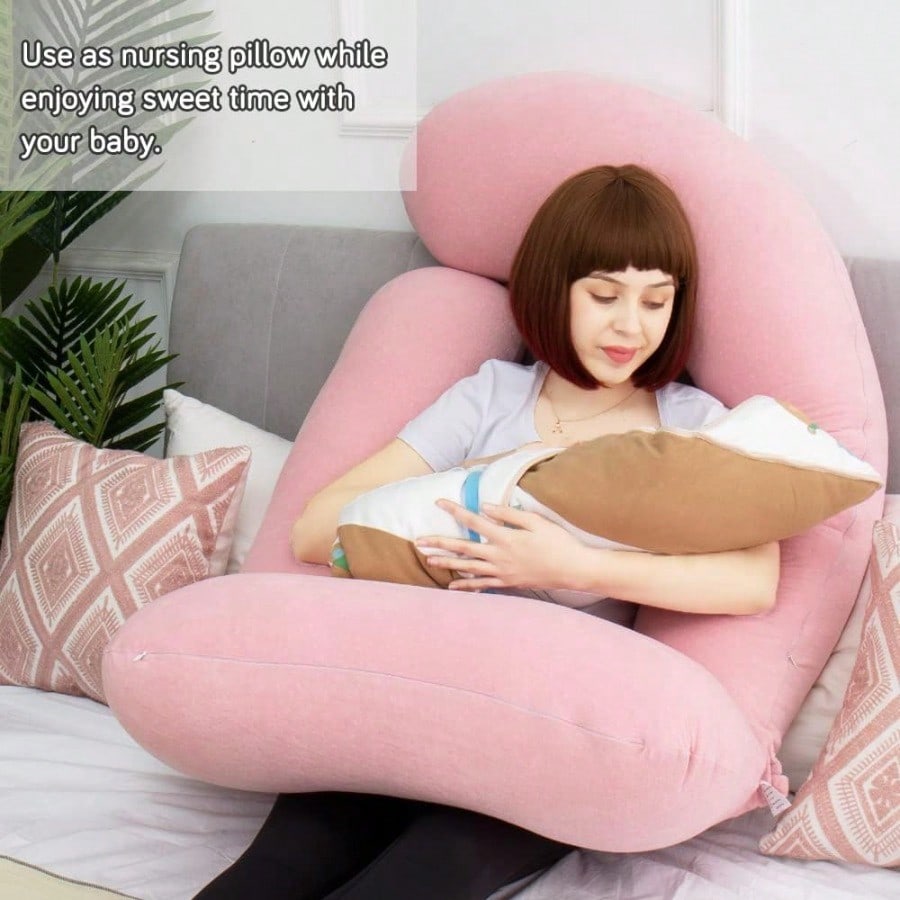 60in Full Body Pillow Nursing Maternity And Pregnancy Pillow Extra Large U Shape Pillows With Detachable Side Separate Support Pillow And Removable Cover Velvet Light Pink
