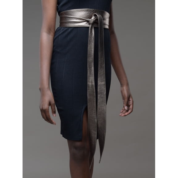 Metallic real Leather belt mothers day gift leather wrap belt, ladies plus size leather sash, gifts for her long wide belt - Gitas Portal