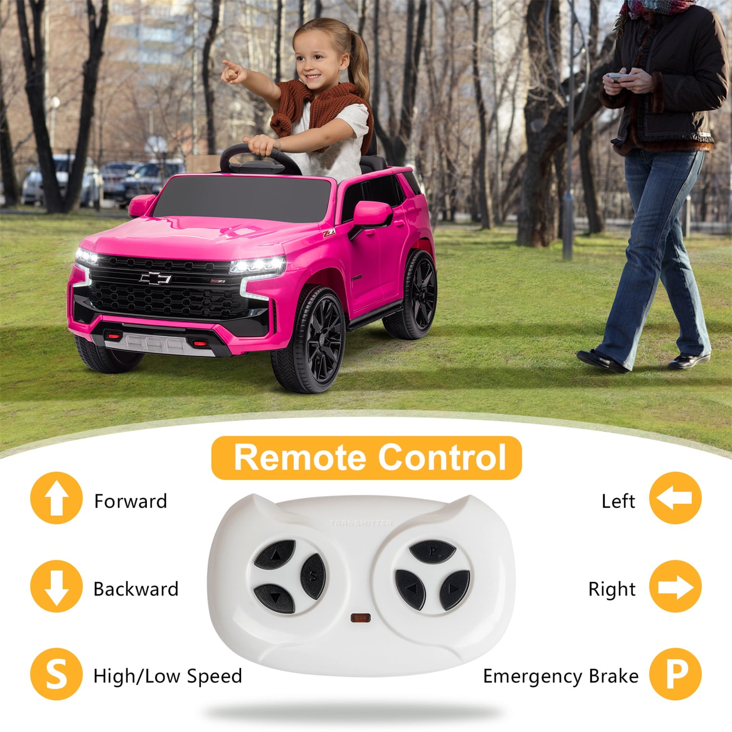 CIPACHO Licensed Chevrolet 12V Ride On, Electric Kids Car Toys with 2.4G Remote Control Dual Drive SUV, Pink