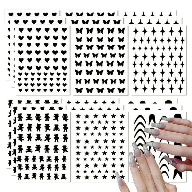 18 hojas de plantillas de aerógrafo, pegatinas para uñas, mariposa, oso, estrella, corazón, calcomanías de uñas francesas, plantilla de impresión, herramienta de plantilla, diseños de uñas DIY,