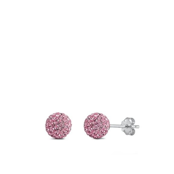 Sterling Silver High Polish Pink Rhinestone Ball Sphere Earrings 925 New Jewelry Female Unisex