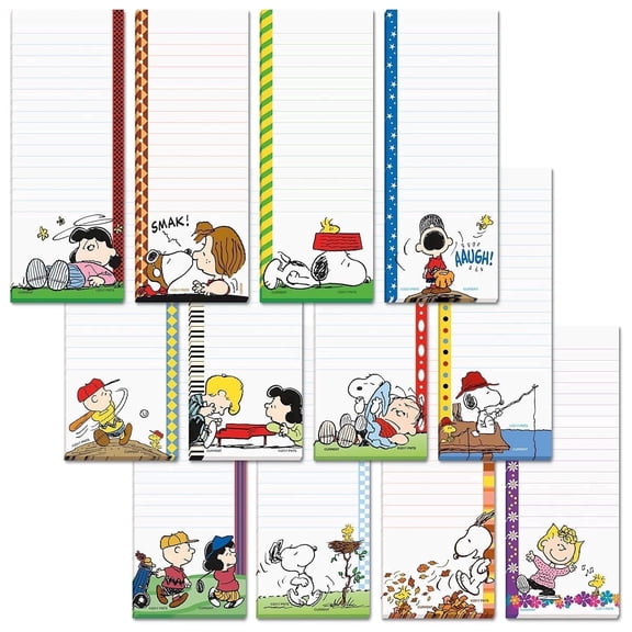 PEANUTS® Magnetic Lined Shopping List Paper Pad Set – Set of 12, 30-Sheet Pads, 2½ x 6½"