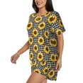 thumbnail image 3 of Womens Pajama Sets With Pocket, Sunflowers checkered grey white Lounge Sets Short Sleeve Sleepwear PJ Sets for Women, 3 of 6