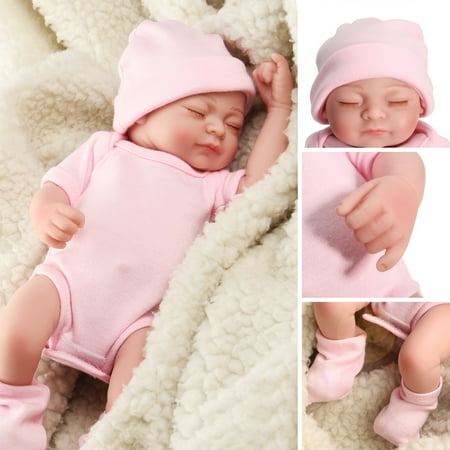 NPK 11'' Non-toxic Realistic Lifelike Realike Sweet Dream Newborn Reborn Baby Girl Doll Shower Toy Silicone Vinyl Handmade Kid Pretend Role Play Toy Weighted Alive Doll with Clothe