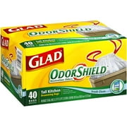 Glad Odor Shield Tall Kitchen Drawstring 13 Gal Trash Bags, Fresh Clean, 40 ct