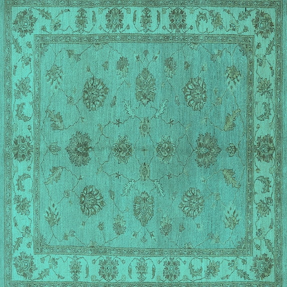 Ahgly Company Machine Washable Indoor Square Oriental Turquoise Blue Industrial Area Rugs, 6' Square