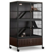 Ataucjin 60" Large Metal Ferret Cage, 3-Level Chinchilla Cagewith Wheels, Multi-Level Small Animal Habitat for Chinchilla/Guinea Pig/Rats, Lockable Doors, Ramps, Hammock & Storage Cabinet